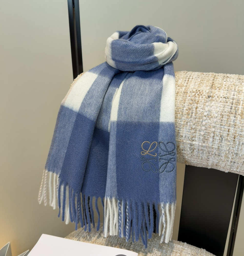 Loewe blue and white checkered scarf